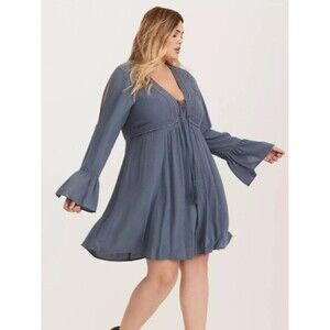 Torrid Gauze Lace Up Skater Dress Women 4X Bering Sea Milkmaid Dark Cottagecore